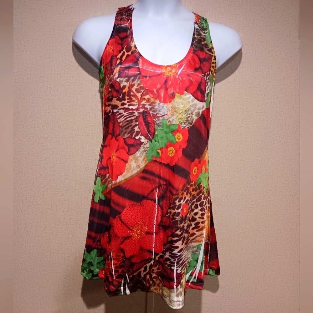 Ocean Blue Sleeveless Floral Mini Dress Size L